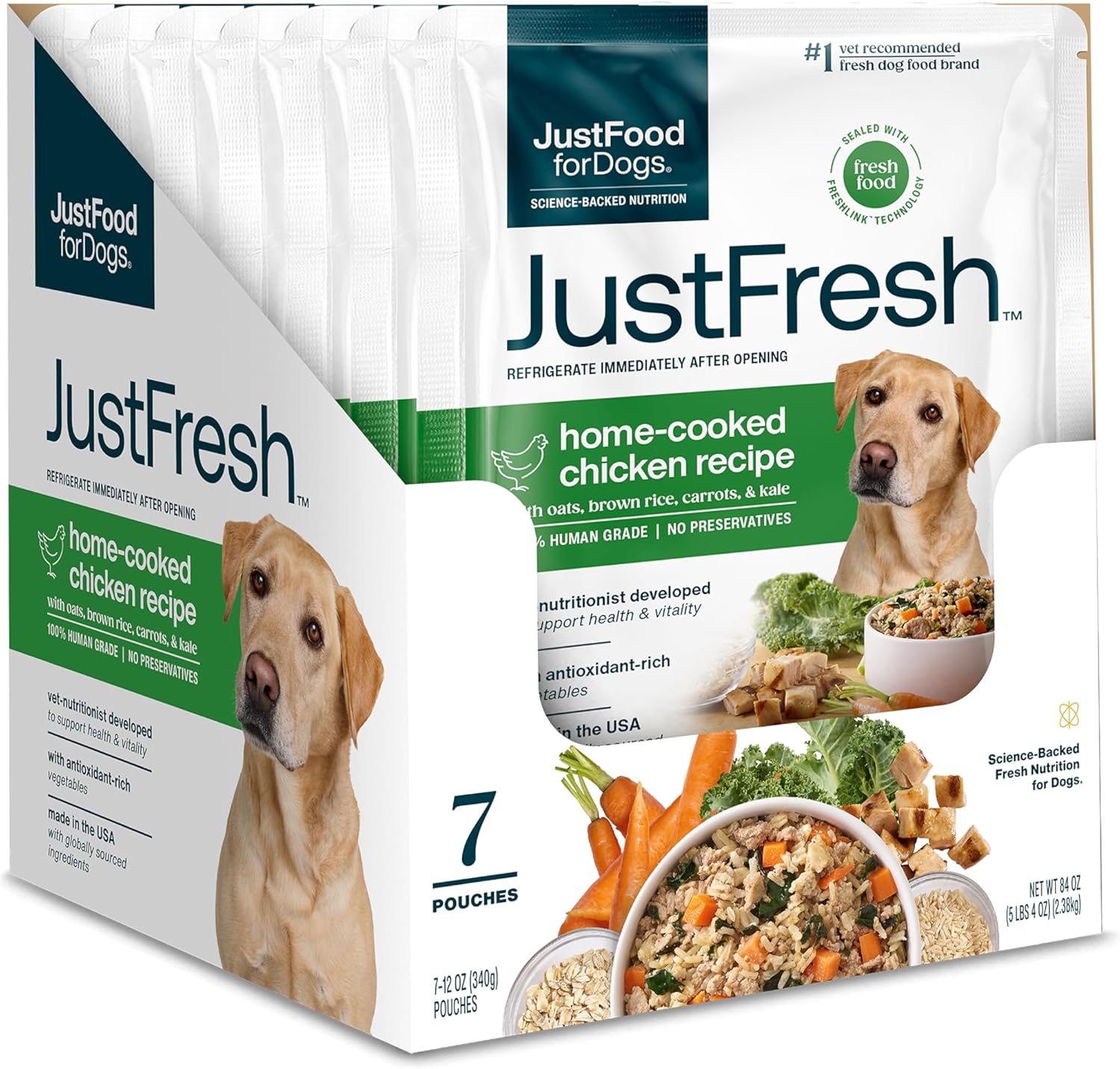 81LxNqMEomL._AC_SL1500_ JustFoodForDogs JustFresh Wet Dog Food, Fresh Pet Meals and Toppers with No Preservatives, Resealable Package, Human Grade, Home-Cooked Chicken, 12 oz - 7 Pack - Image 1